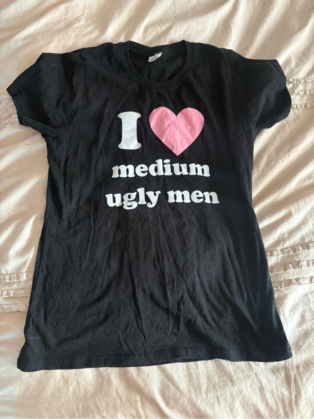 TC Black Tee with White Text and Pink Heart
